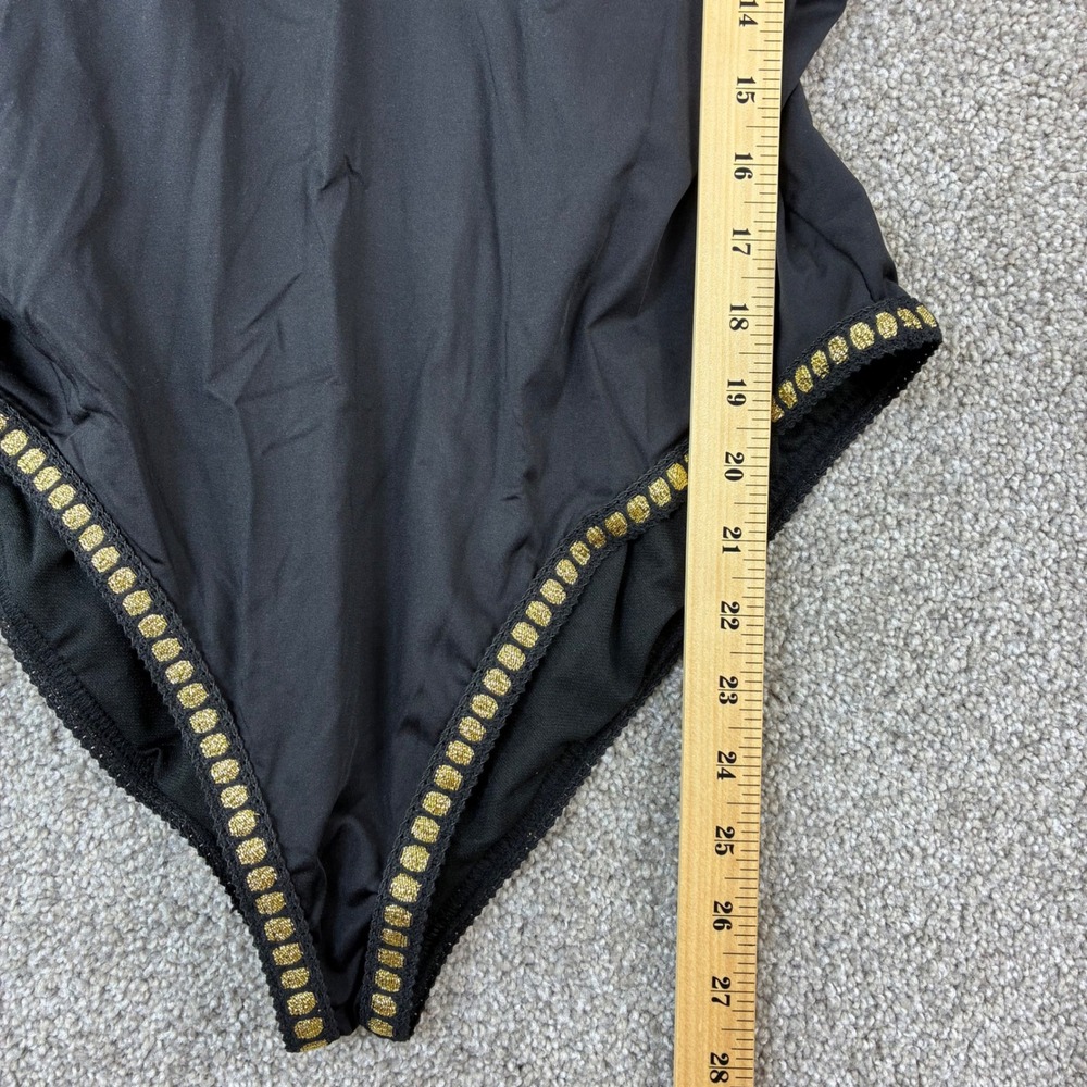 Gibson Latimer One Piece Swimsuit Size L Black Gold Trim Resortwear Vacation - Picture 5 of 8